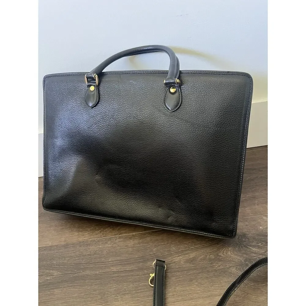Mark Cross Vintage Leather Briefcase laptop bag Black Shoulder Bag Top Handle